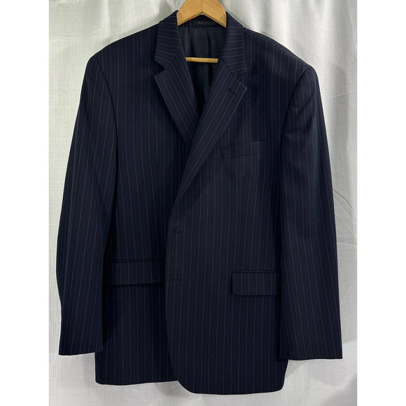 Chaps Other - CHAPS Men's 100% 2 Button Wool Navy Blue Pin Stripe Sport Coat Suit Jacket 46R